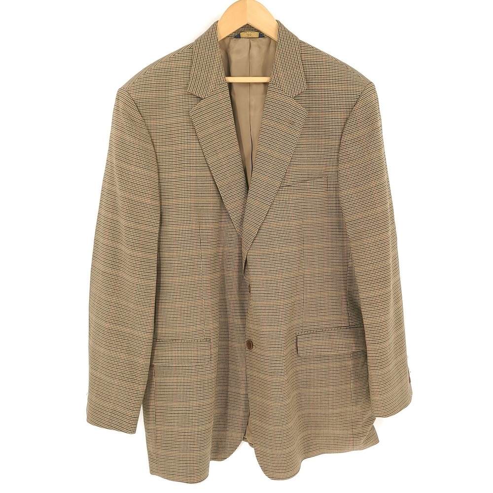 Brooks Brothers Blazer Mens 46L Brown Wool Houndstooth 346 Two Button Single